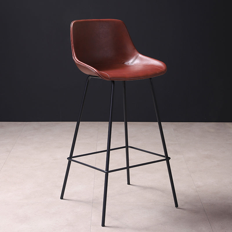 Industrial Metal Legs Faux Leather Indoor Bar Stool with Footrest