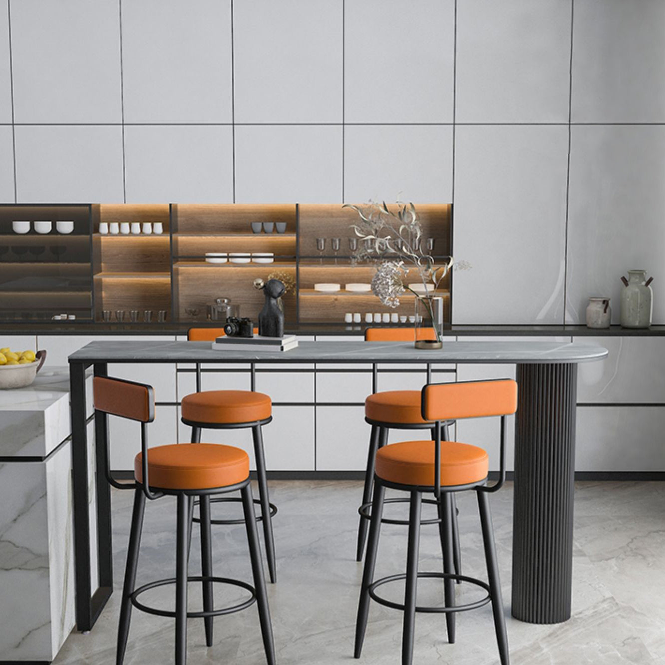 Modern Sintered Stone Double Pedestal Dining Bar Table for Kitchen Dining Room