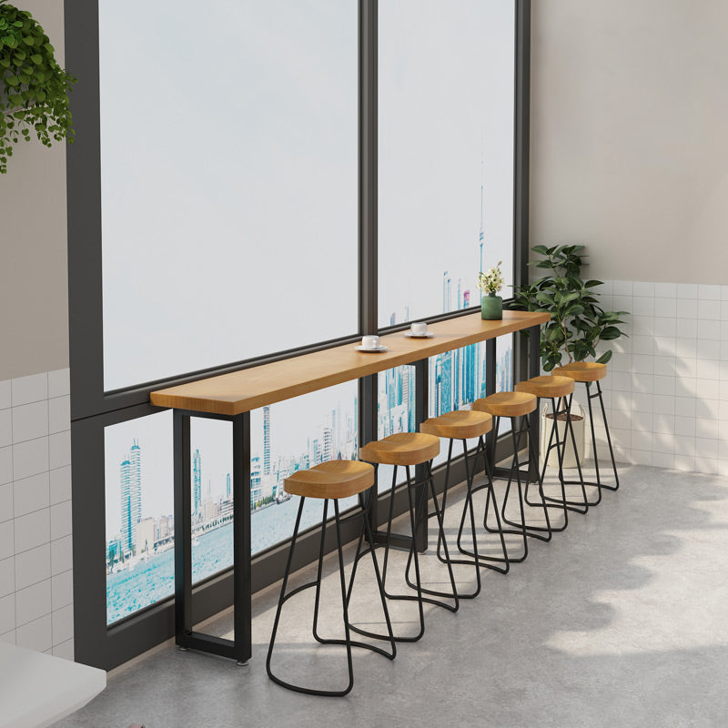 Kitchen Natural Finish Solid Wood Pub Table with Black Metal Frame