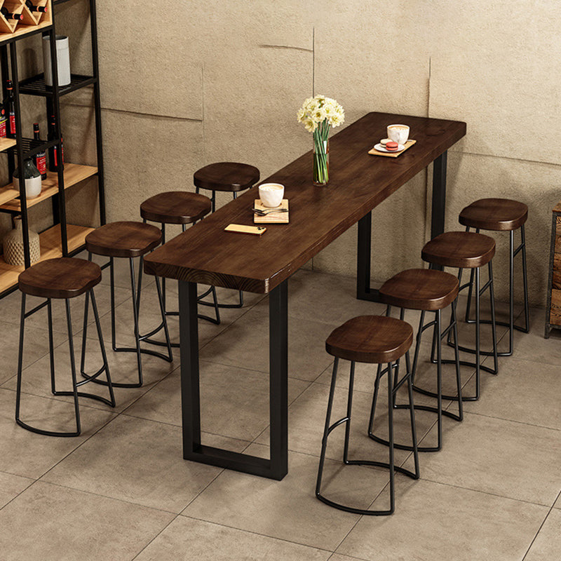 Rectangle Pine Wood Pub Table with Metal Frame for Living Room