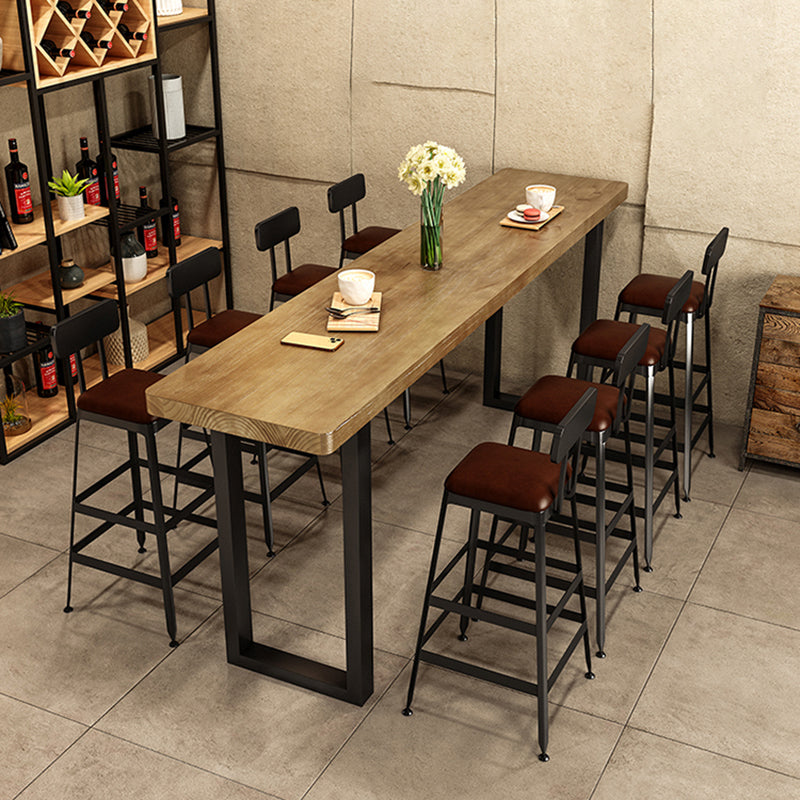 Rectangle Pine Wood Pub Table with Metal Frame for Living Room