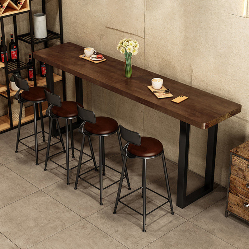 Rectangle Pine Wood Pub Table with Metal Frame for Living Room