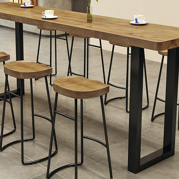 Rectangle Pine Wood Pub Table with Metal Frame for Living Room