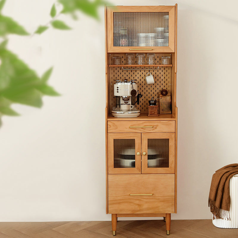 Contemporary Solid Wood Display Cabinet with Glass Doors for Dining Room