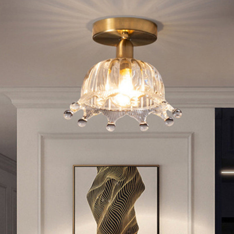 Single Golden Modern Flush Mount Lighting Shaded Ceiling Light for Bedroom