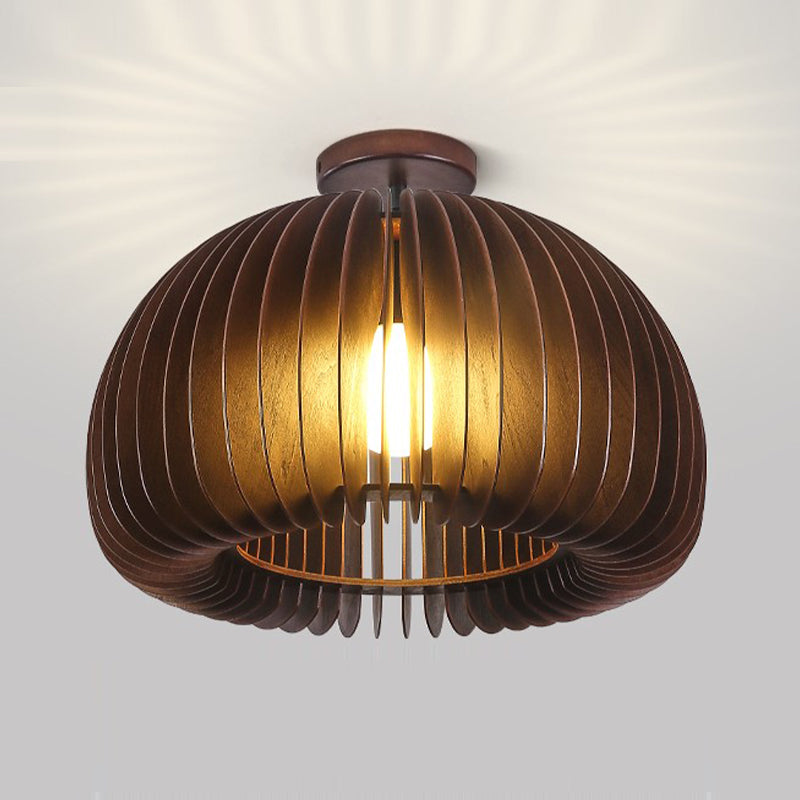 Modern Ceiling Light 1-Light Ceiling Mount Light with Wooden Shade for Bedroom