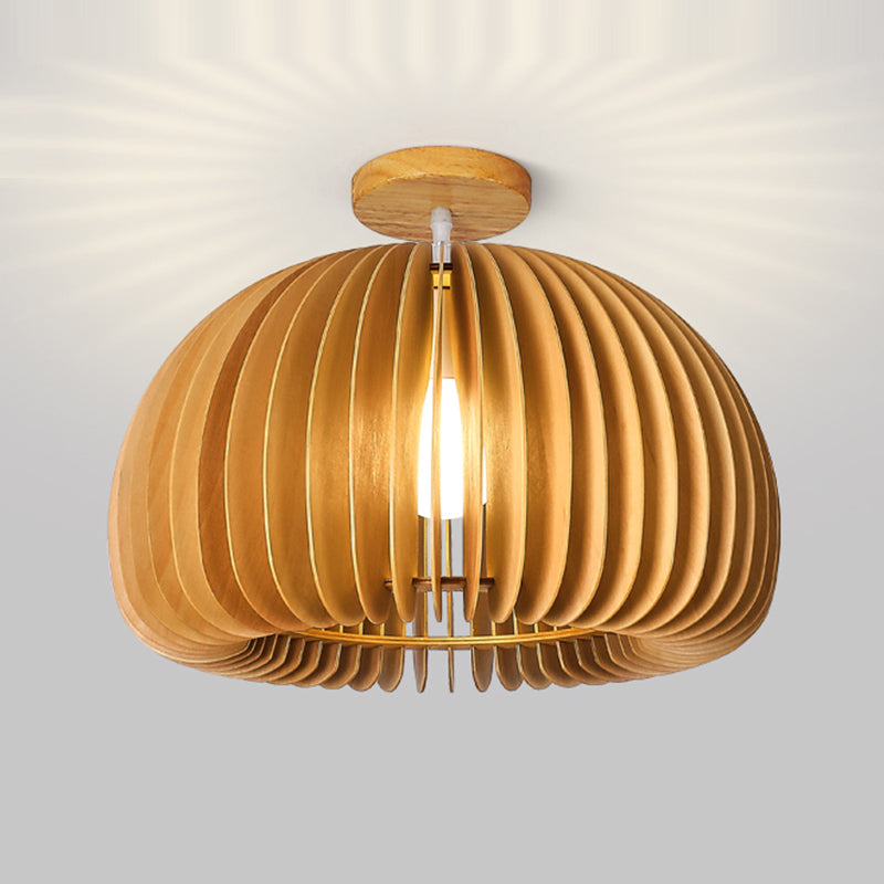 Modern Ceiling Light 1-Light Ceiling Mount Light with Wooden Shade for Bedroom