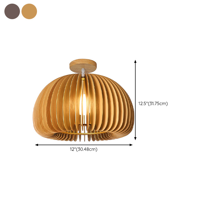 Modern Ceiling Light 1-Light Ceiling Mount Light with Wooden Shade for Bedroom