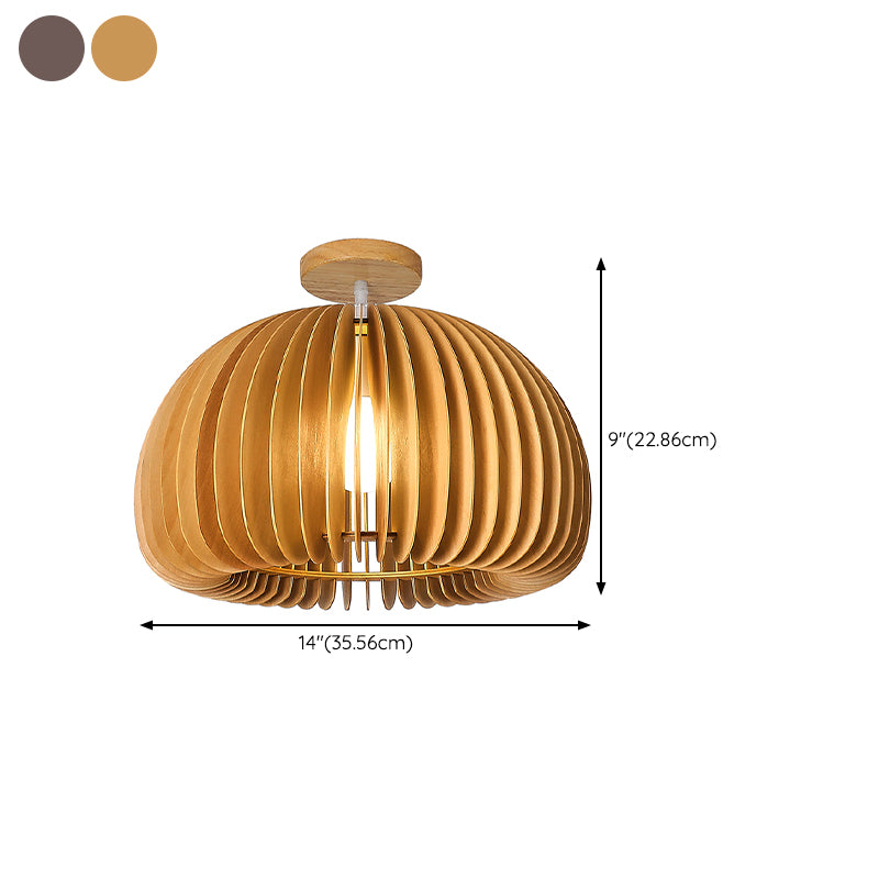 Modern Ceiling Light 1-Light Ceiling Mount Light with Wooden Shade for Bedroom