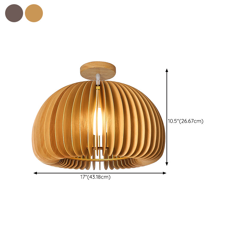 Modern Ceiling Light 1-Light Ceiling Mount Light with Wooden Shade for Bedroom