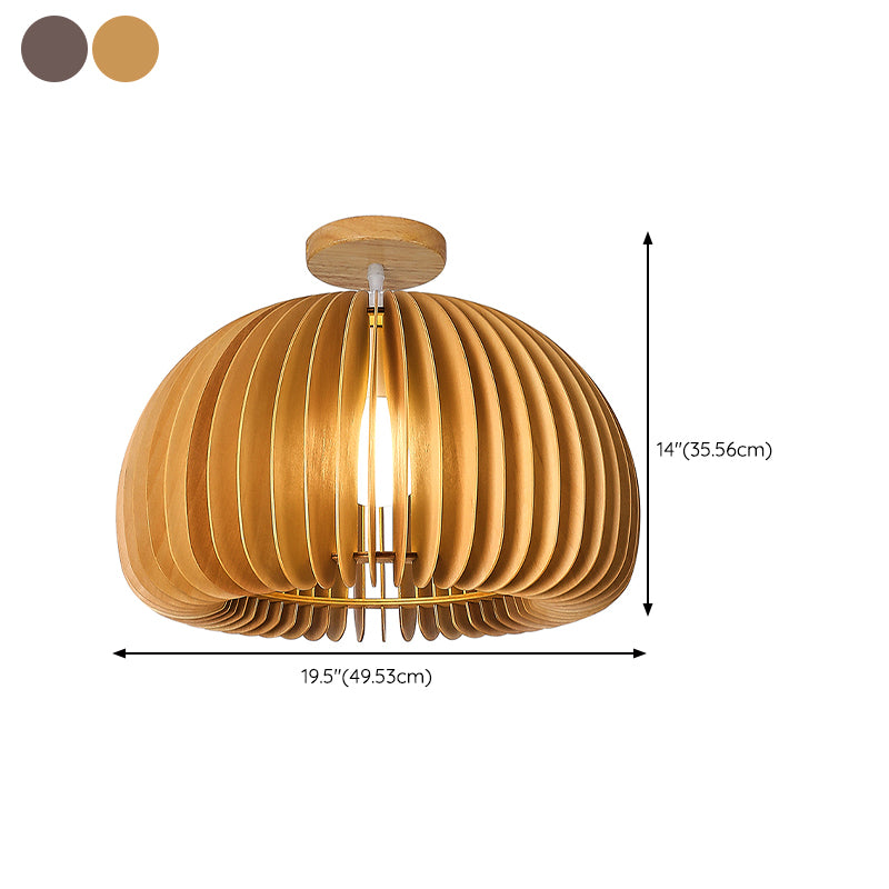 Modern Ceiling Light 1-Light Ceiling Mount Light with Wooden Shade for Bedroom