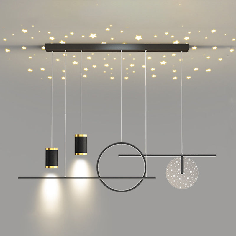 6-Light Modern Style White/Golden/Black LED Statement Linear Kitchen Island Light