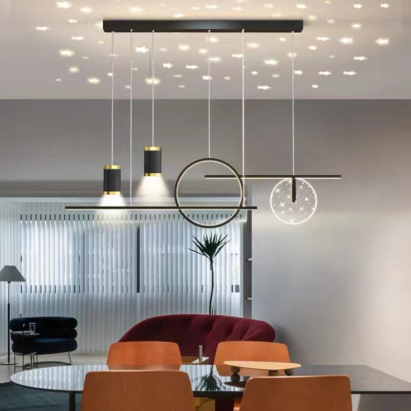 6-Light Modern Style White/Golden/Black LED Statement Linear Kitchen Island Light
