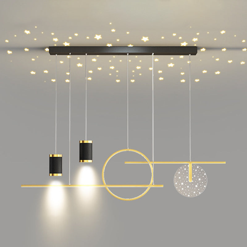 6-Light Modern Style White/Golden/Black LED Statement Linear Kitchen Island Light