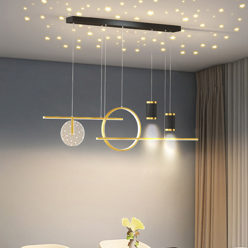 6-Light Modern Style White/Golden/Black LED Statement Linear Kitchen Island Light
