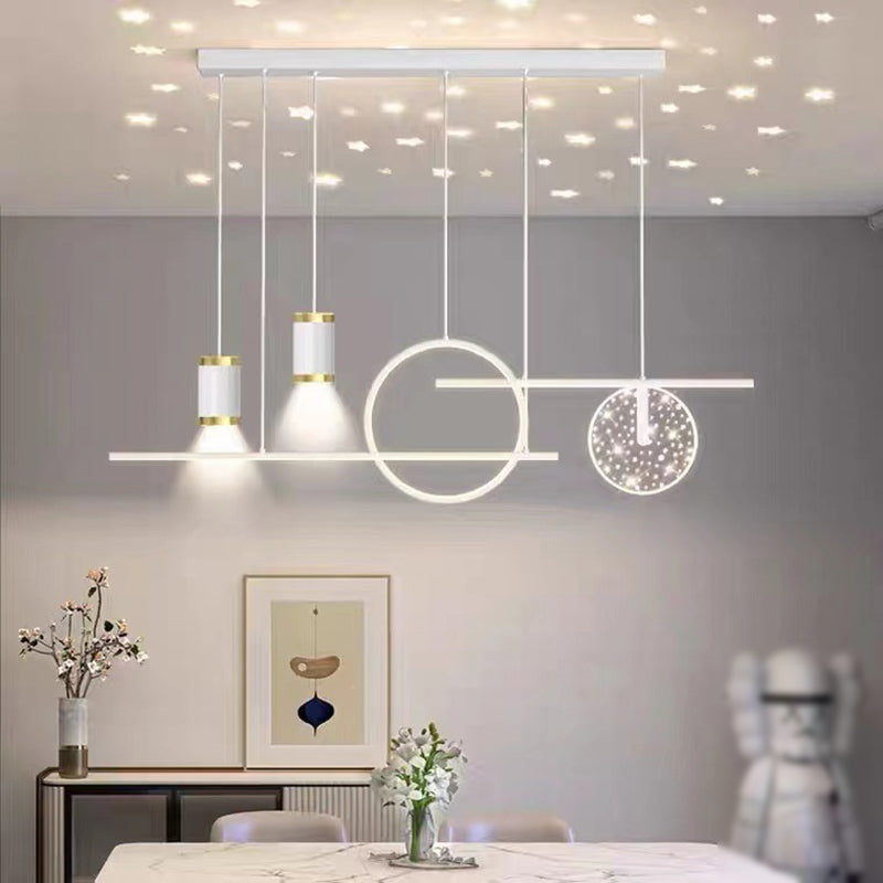 6-Light Modern Style White/Golden/Black LED Statement Linear Kitchen Island Light