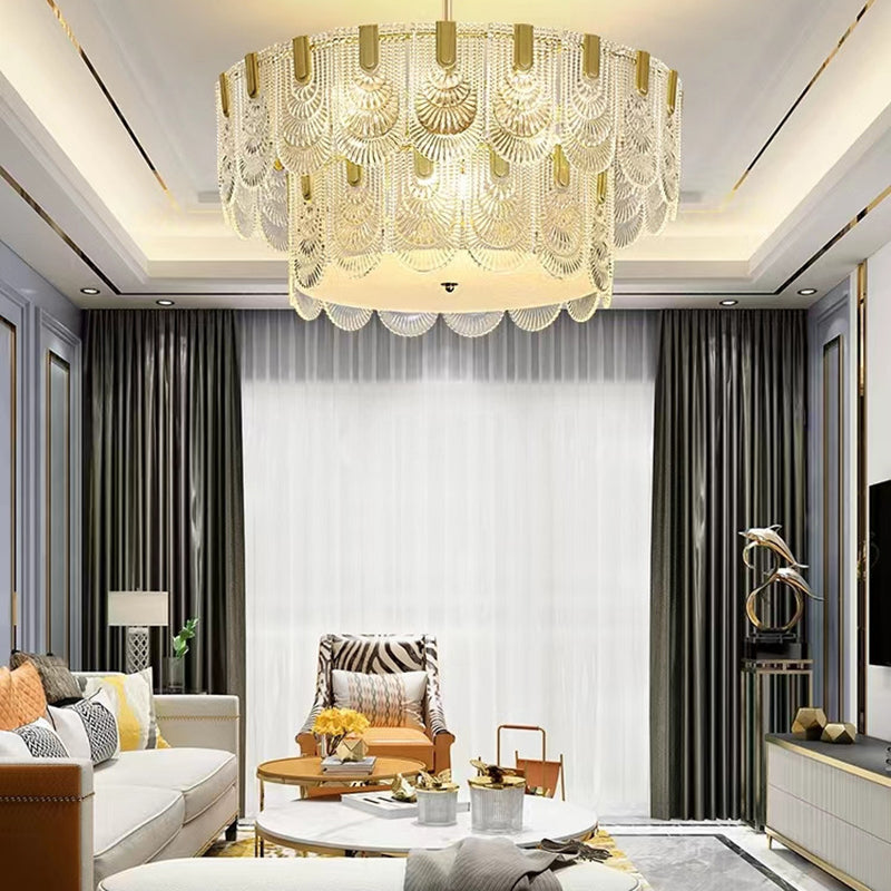 Contemporary Metal Pendant Light with Glass Shade for Living Room