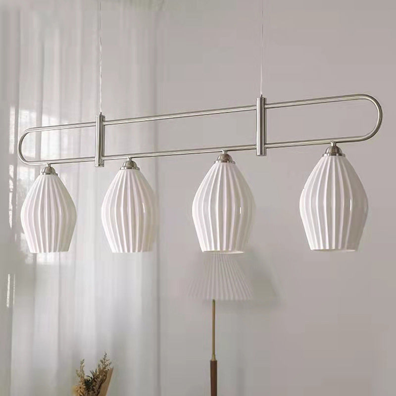 3/4-Light Modern Style Nickle/Chrome Shaded Statement Linear Kitchen Island Light