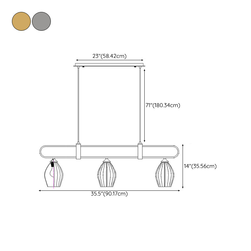3/4-Light Modern Style Nickle/Chrome Shaded Statement Linear Kitchen Island Light