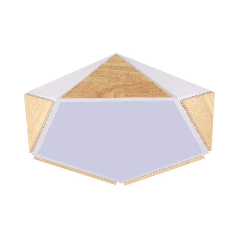 Flat Pentagon Ceiling Mount Light Macaron Stylish Wood LED Flush Light for Kids Bedroom