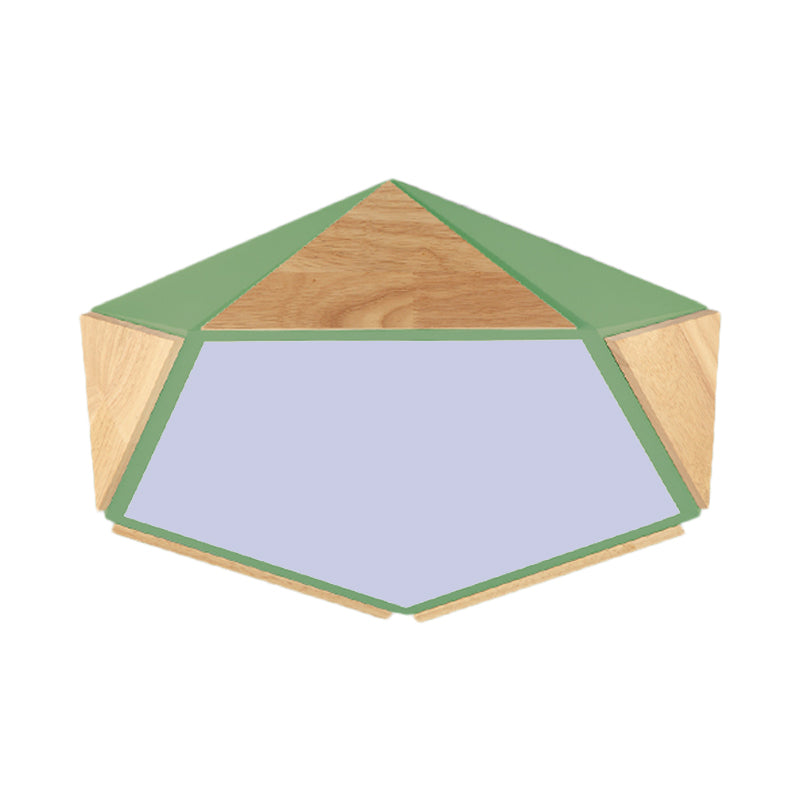 Flat Pentagon Ceiling Mount Light Macaron Stylish Wood LED Flush Light for Kids Bedroom