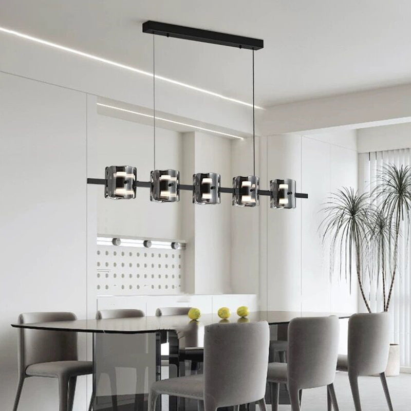Contemporary Black Hanging Pendant Lights with Glass Shade for Dining Room