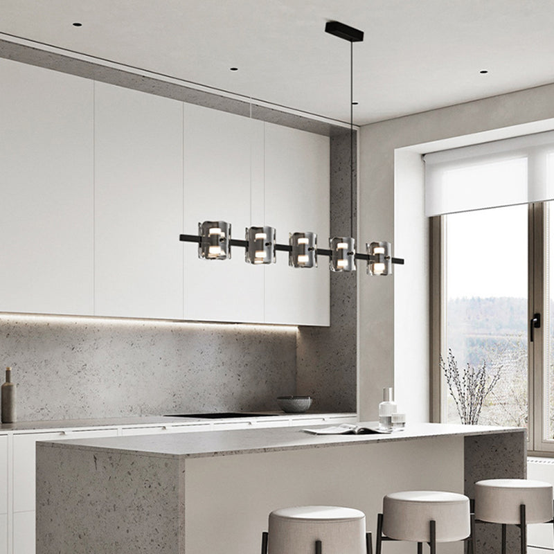 Contemporary Black Hanging Pendant Lights with Glass Shade for Dining Room
