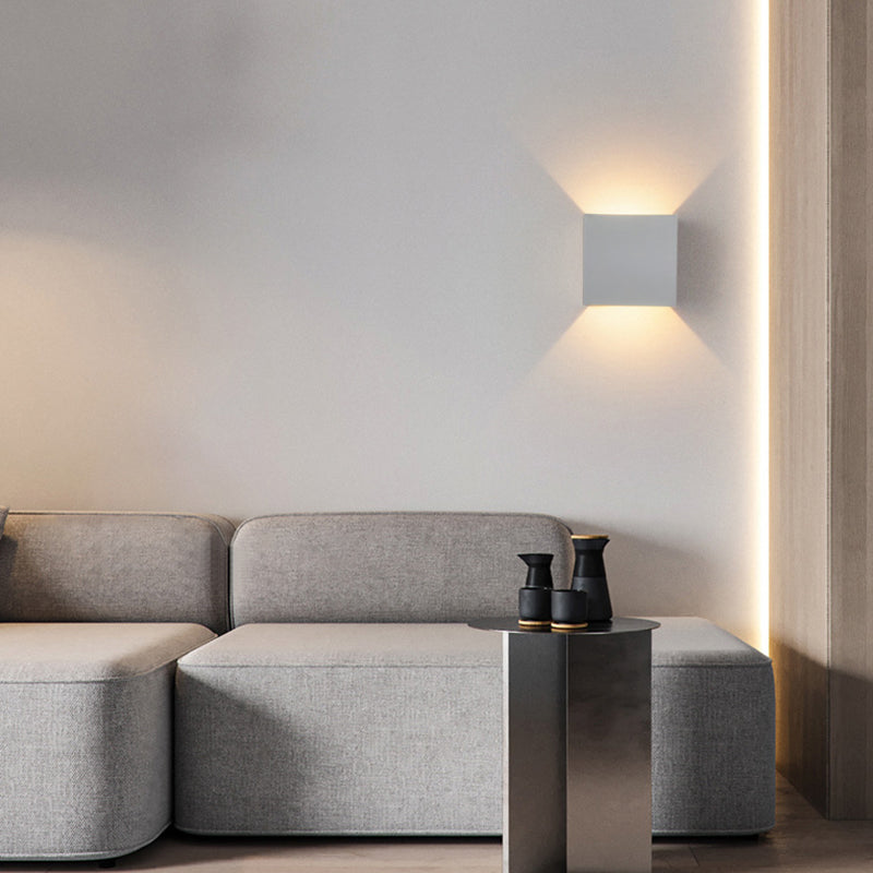 Metal Square Wall Light Fixture Minimalist in White for Bedroom