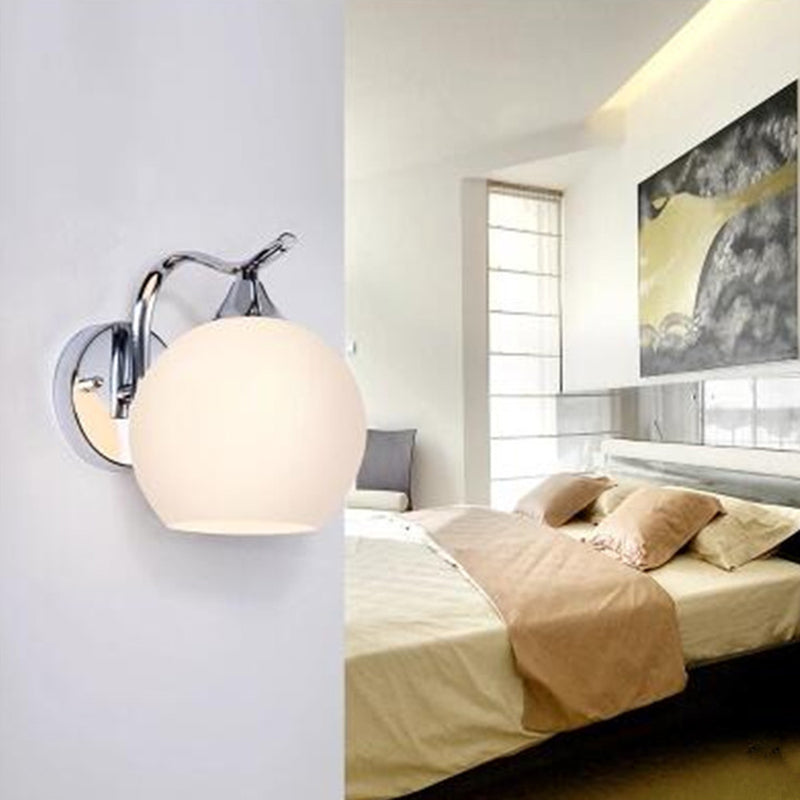 Modern Style Wall Mount Lamp Spherical with Glass Shade for Bedroom