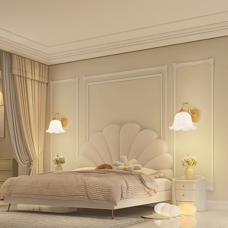 Modern Wall Mount Lamp 1-Light Wooden with Glass Shade for Living Room