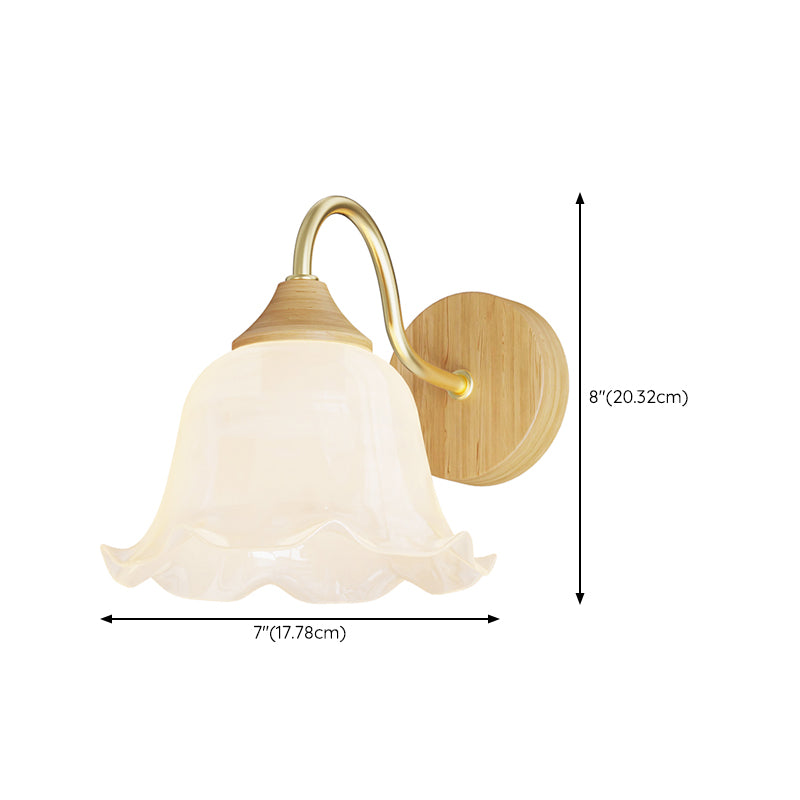 Modern Wall Mount Lamp 1-Light Wooden with Glass Shade for Living Room