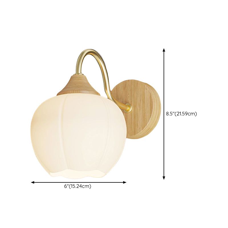 Modern Wall Mount Lamp 1-Light Wooden with Glass Shade for Living Room