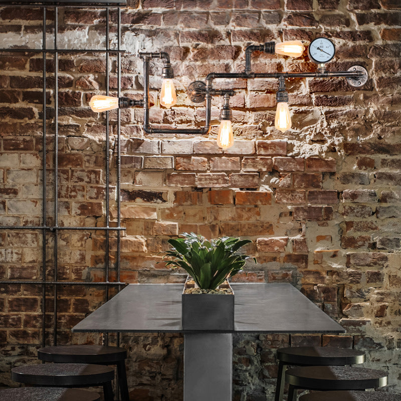 Industrial Wall Sconce Metal Pipe Shape Wall Light for Living Room in Rust