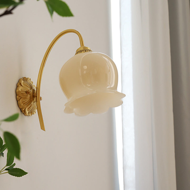Single Golden Wall Mounted Sconce Modernism Glass Shaded Wall Light for Foyer