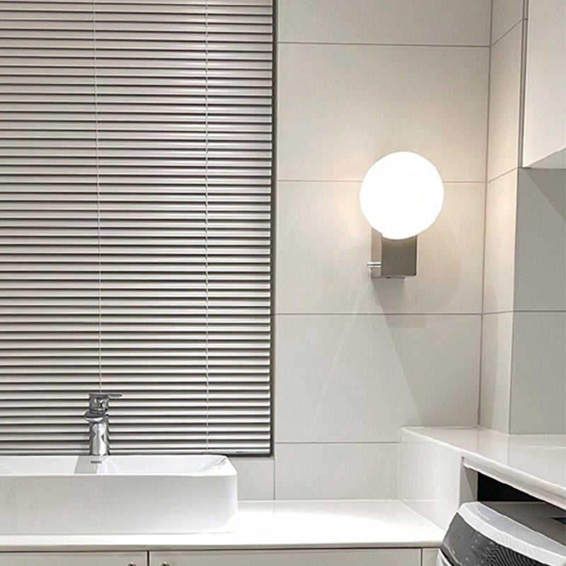 Postmodern Style Minimalist Metal Wall Light Sconce with Glass Shade for Washroom
