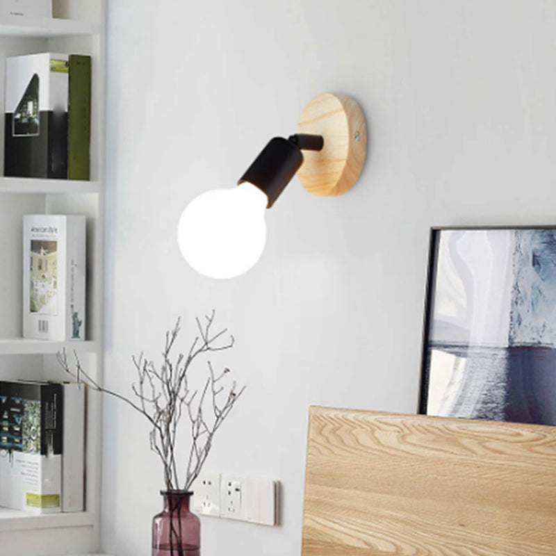 Modern Simple Wooden Vanity Light Circle Shape 1-Light for Shower Room