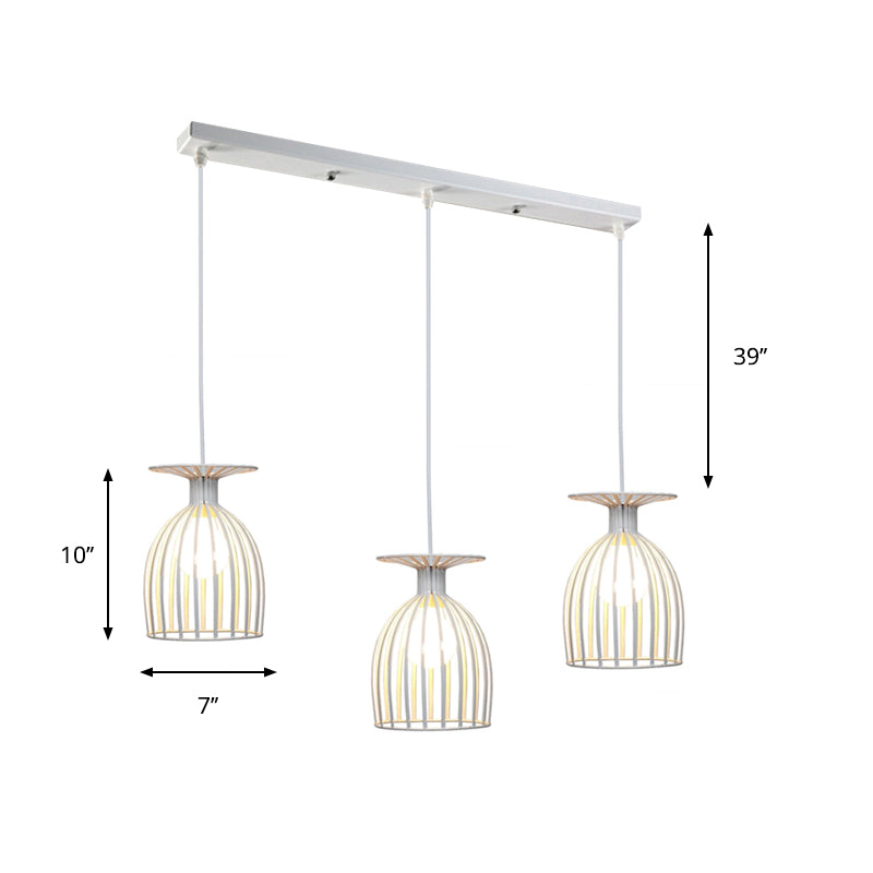 Nuance de verre à vin en métal lumière suspendue avec gardien de fil industriel 3 têtes de salon pendentif léger en blanc