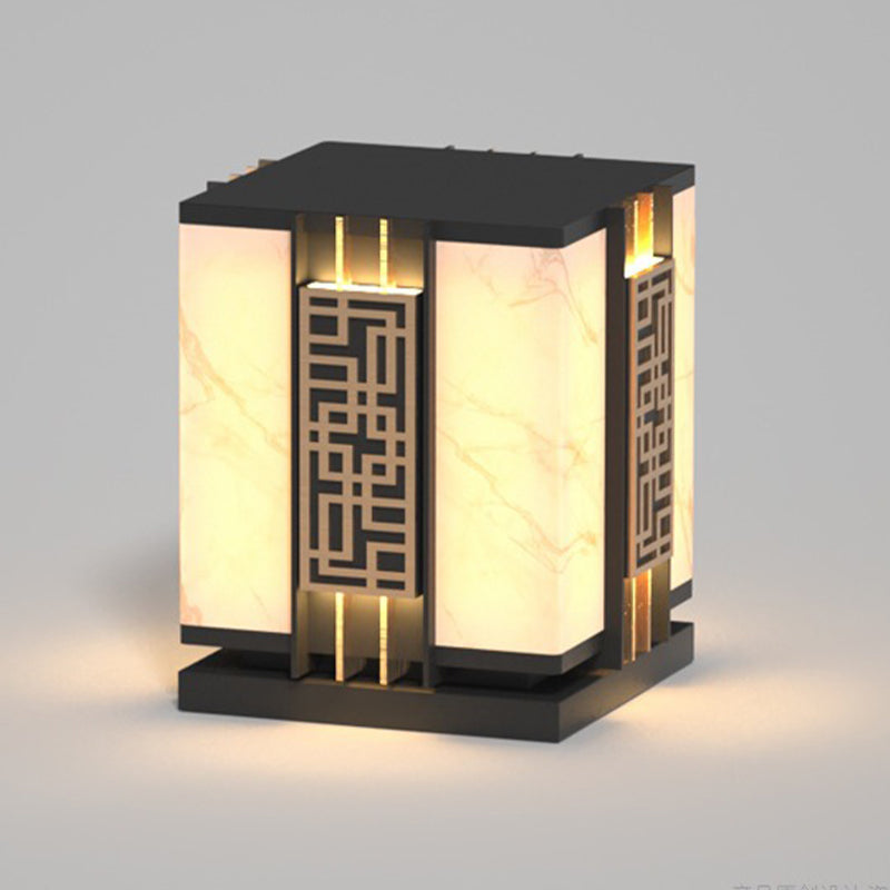 Metal Rectangle Waterproof Pillar Lamp Modern 1 Light Outdoor Light in Black