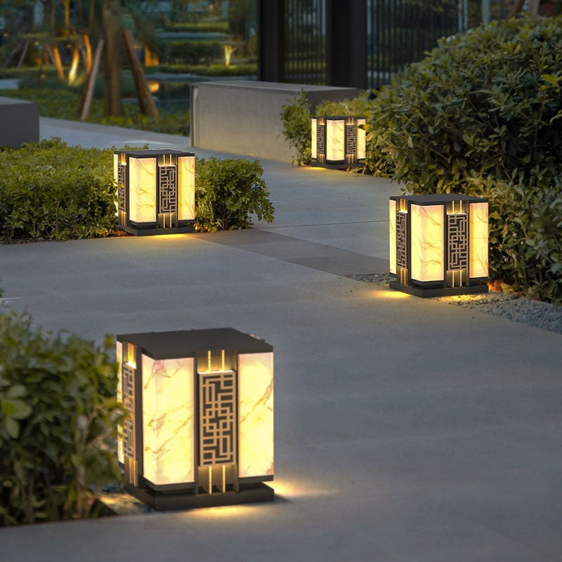 Metal Rectangle Waterproof Pillar Lamp Modern 1 Light Outdoor Light in Black