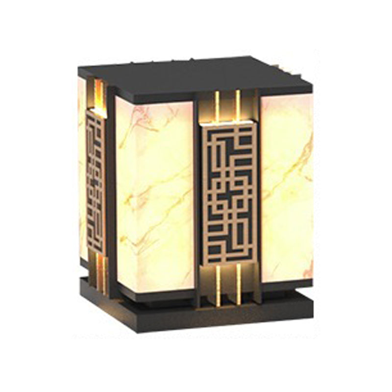 Metal Rectangle Waterproof Pillar Lamp Modern 1 Light Outdoor Light in Black