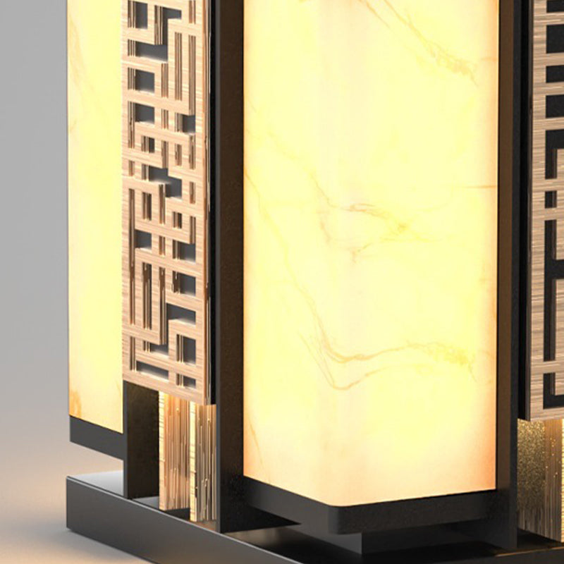 Metal Rectangle Waterproof Pillar Lamp Modern 1 Light Outdoor Light in Black