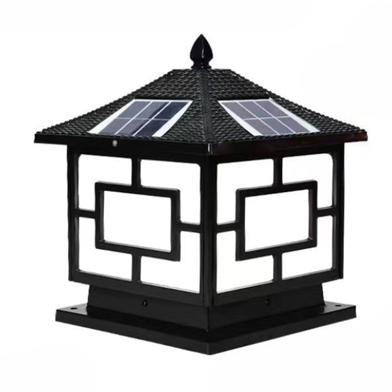 Metal Rectangle Shape Solar Pillar Lamp Modern 1 Light Waterproof Outdoor Light