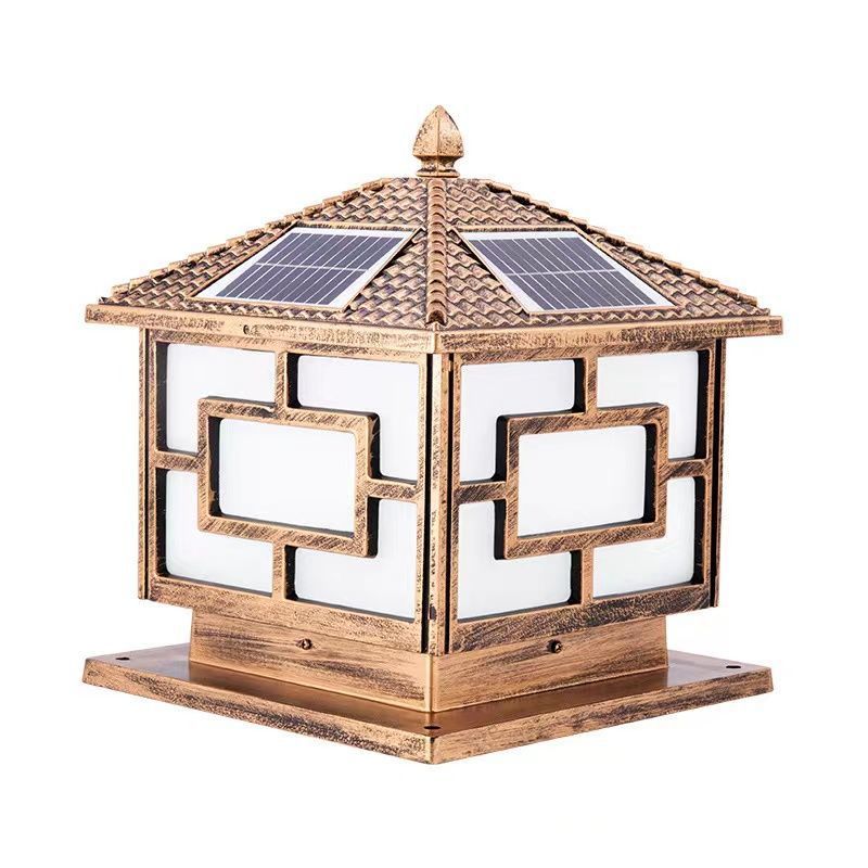 Metal Rectangle Shape Solar Pillar Lamp Modern 1 Light Waterproof Outdoor Light