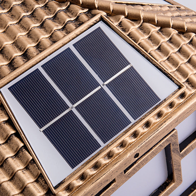 Metal Rectangle Shape Solar Pillar Lamp Modern 1 Light Waterproof Outdoor Light