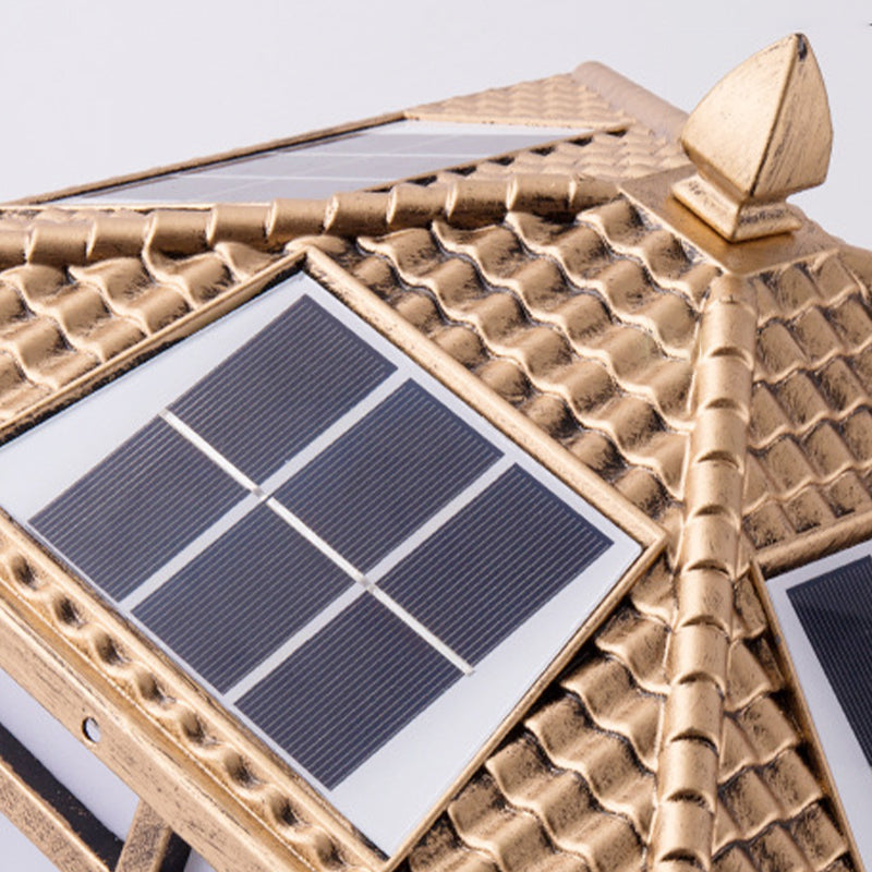 Metal Rectangle Shape Solar Pillar Lamp Modern 1 Light Waterproof Outdoor Light