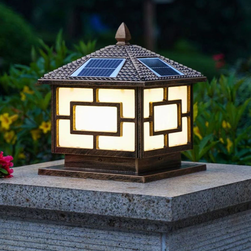 Metal Rectangle Shape Solar Pillar Lamp Modern 1 Light Waterproof Outdoor Light