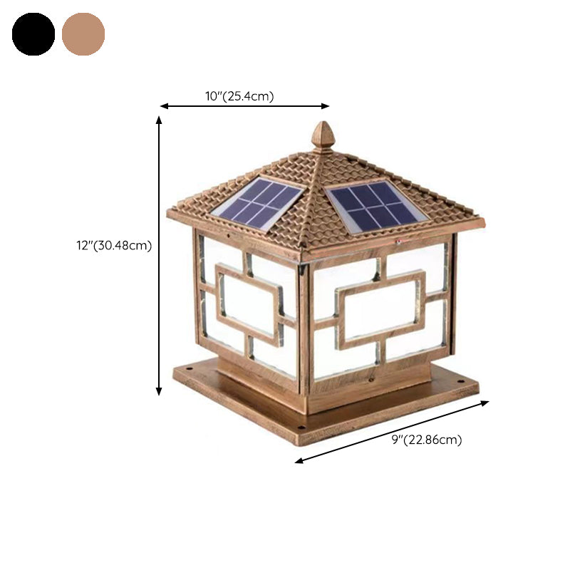 Metal Rectangle Shape Solar Pillar Lamp Modern 1 Light Waterproof Outdoor Light