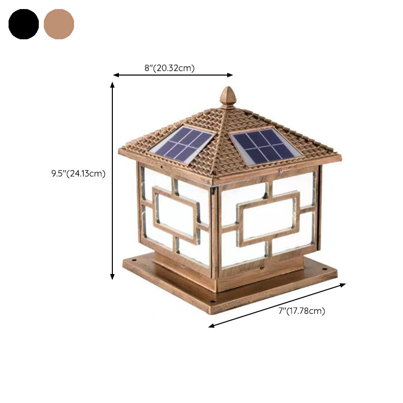 Metal Rectangle Shape Solar Pillar Lamp Modern 1 Light Waterproof Outdoor Light
