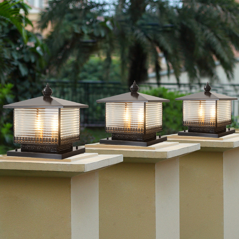 Metal Rectangle Shape Waterproof Pillar Lamp Modern Style 1-Light Outdoor Light