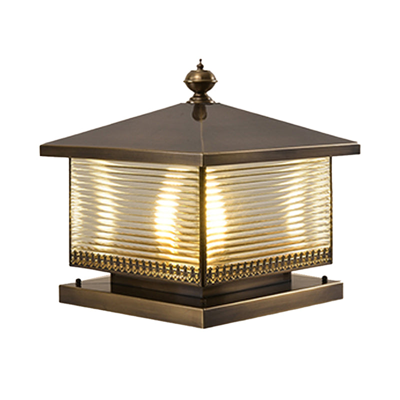 Metal Rectangle Shape Waterproof Pillar Lamp Modern Style 1-Light Outdoor Light